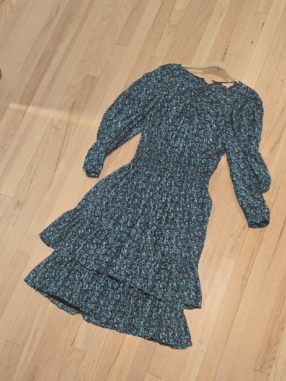 Blue Floral Smocked Waist Midi Dress